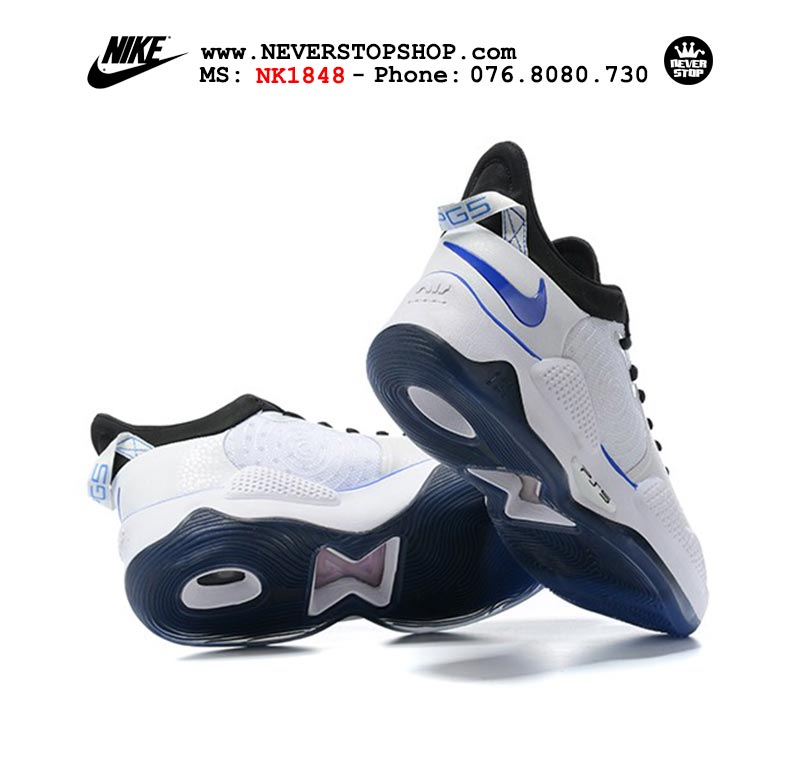 Giày bóng rổ Nike PG 5.0 Trắng Xanh nam hàng đẹp replica sfake giá rẻ tại NeverStop Sneaker Shop Quận 3 HCM